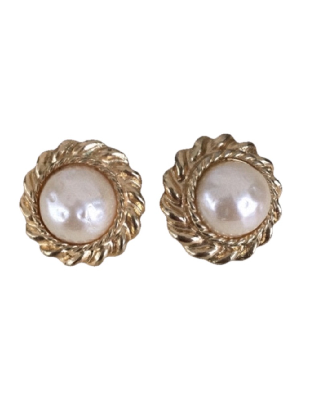 Vintage Gold Faux Pearl Pierced Earrings